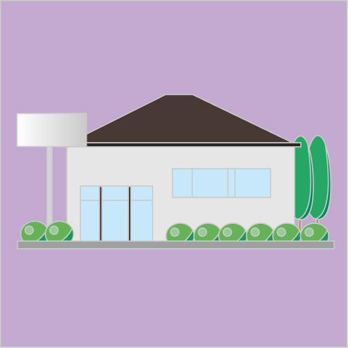 メモサのお葬式の松戸市会場で二日家族葬の式場前に並ぶ植栽と入口風景